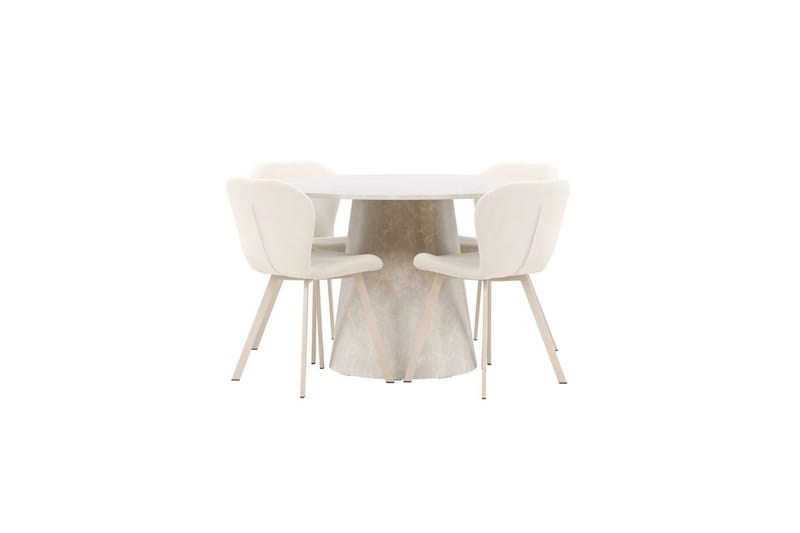 Spisegruppe Lanzo Rund 120 cm med 4 stk Lilja Stoler Beige - Beige - Møbler - Bord - Spisegruppe