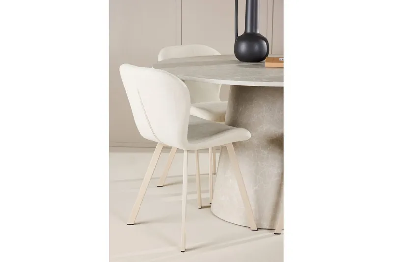 Spisegruppe Lanzo Rund 120 cm med 4 stk Lilja Stoler Beige - Beige - Møbler - Bord - Spisegruppe