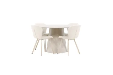 Spisegruppe Lanzo Rund 120 cm med 4 stk Lilja Stoler Beige - Beige - Møbler - Bord - Spisegruppe