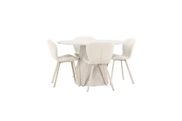 Spisegruppe Lanzo Rund 120 cm med 4 stk Lilja Stoler Beige - Beige - Møbler - Bord - Spisegruppe