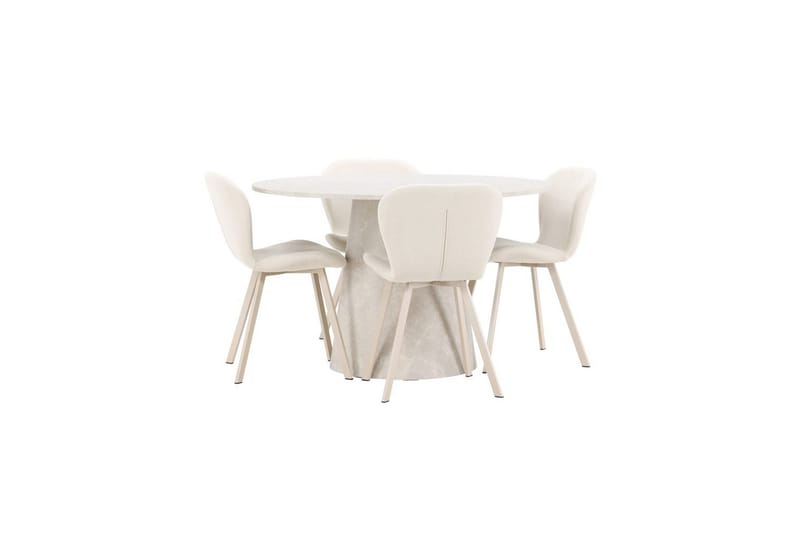 Spisegruppe Lanzo Rund 120 cm med 4 stk Lilja Stoler Beige - Beige - Møbler - Bord - Spisegruppe