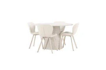 Spisegruppe Lanzo Rund 120 cm med 4 stk Lilja Stoler Beige - Beige - Møbler - Bord - Spisegruppe