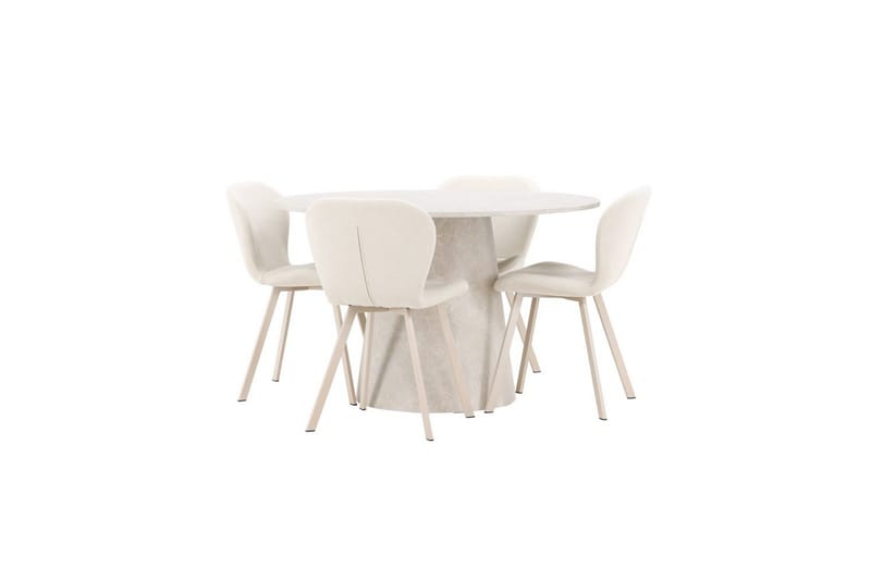 Spisegruppe Lanzo Rund 120 cm med 4 stk Lilja Stoler Beige - Beige - Møbler - Bord - Spisegruppe