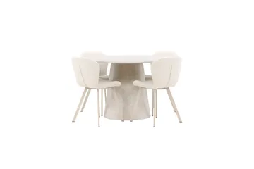 Spisegruppe Lanzo Rund 120 cm med 4 stk Lilja Stoler Beige - Beige - Møbler - Bord - Spisegruppe