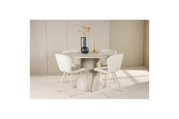 Spisegruppe Lanzo Rund 120 cm med 4 stk Lilja Stoler Beige - Beige - Møbler - Bord - Spisegruppe