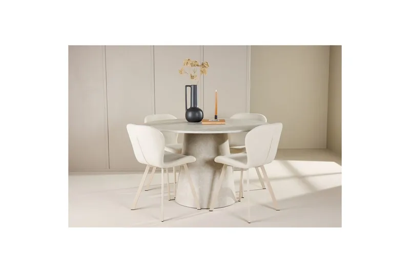 Spisegruppe Lanzo Rund 120 cm med 4 stk Lilja Stoler Beige - Beige - Møbler - Bord - Spisegruppe