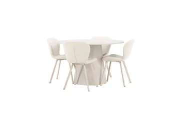 Spisegruppe Lanzo Rund 120 cm med 4 stk Lilja Stoler Beige - Beige - Møbler - Bord - Spisegruppe