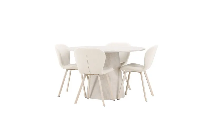 Spisegruppe Lanzo Rund 120 cm med 4 stk Lilja Stoler Beige - Beige - Møbler - Bord - Spisegruppe