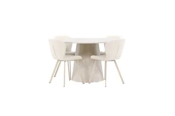 Spisegruppe Lanzo Rund 120 cm med 4 stk Lilja Stoler Beige - Beige - Møbler - Bord - Spisegruppe