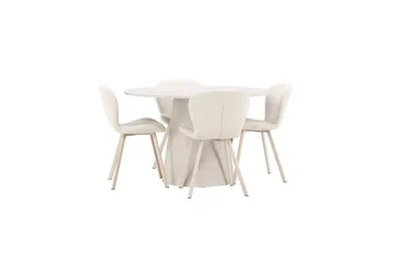 Spisegruppe Lanzo Rund 120 cm med 4 stk Lilja Stoler Beige - Beige - Møbler - Bord - Spisegruppe