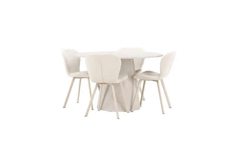 Spisegruppe Lanzo Rund 120 cm med 4 stk Lilja Stoler Beige - Beige - Møbler - Bord - Spisegruppe