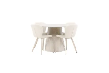 Spisegruppe Lanzo Rund 120 cm med 4 stk Lilja Stoler Beige - Beige - Møbler - Bord - Spisegruppe