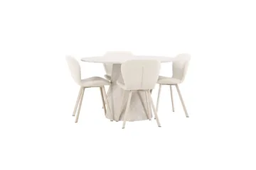 Spisegruppe Lanzo Rund 120 cm med 4 stk Lilja Stoler Beige - Beige - Møbler - Bord - Spisegruppe