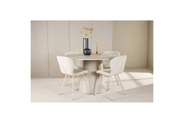 Spisegruppe Lanzo Rund 120 cm med 4 stk Lilja Stoler Beige - Beige - Møbler - Bord - Spisegruppe