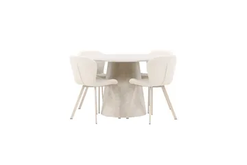 Spisegruppe Lanzo Rund 120 cm med 4 stk Lilja Stoler Beige - Beige - Møbler - Bord - Spisegruppe