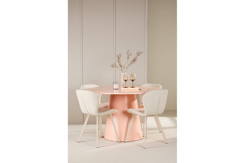 Spisegruppe Lanzo Rund 120 cm med 4 stk Lilja Stoler Rosa - Rosa - Møbler - Bord - Spisegruppe