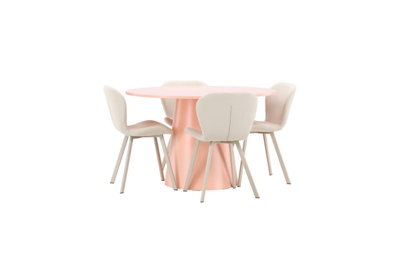 Spisegruppe Lanzo Rund 120 cm med 4 stk Lilja Stoler Rosa - Rosa - Møbler - Bord - Spisegruppe