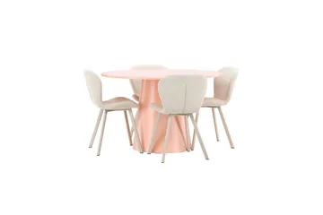 Spisegruppe Lanzo Rund 120 cm med 4 stk Lilja Stoler Rosa - Rosa - Møbler - Bord - Spisegruppe