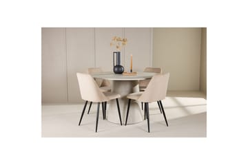 Spisegruppe Lanzo Rund 120 cm med 4 stk Night Stoler Beige - Beige - Møbler - Bord - Spisegruppe