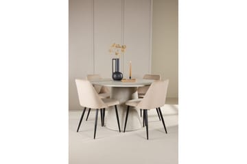 Spisegruppe Lanzo Rund 120 cm med 4 stk Night Stoler Beige - Beige - Møbler - Bord - Spisegruppe