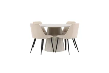 Spisegruppe Lanzo Rund 120 cm med 4 stk Night Stoler Beige - Beige - Møbler - Bord - Spisegruppe