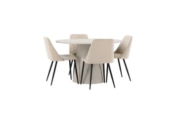Spisegruppe Lanzo Rund 120 cm med 4 stk Night Stoler Beige - Beige - Møbler - Bord - Spisegruppe