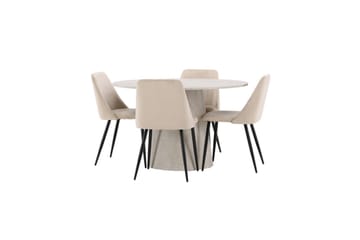 Spisegruppe Lanzo Rund 120 cm med 4 stk Night Stoler Beige - Beige - Møbler - Bord - Spisegruppe
