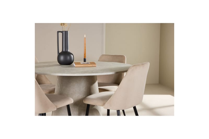 Spisegruppe Lanzo Rund 120 cm med 4 stk Night Stoler Beige - Beige - Møbler - Bord - Spisegruppe