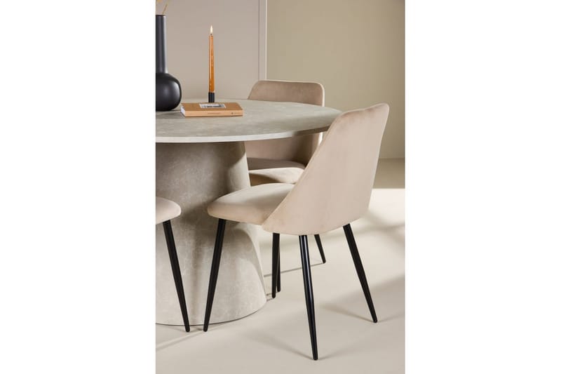 Spisegruppe Lanzo Rund 120 cm med 4 stk Night Stoler Beige - Beige - Møbler - Bord - Spisegruppe