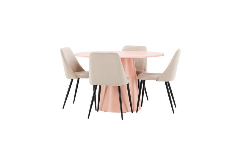 Spisegruppe Lanzo Rund 120 cm med 4 stk Night Stoler Rosa - Rosa - Møbler - Bord - Spisegruppe