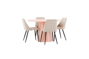 Spisegruppe Lanzo Rund 120 cm med 4 stk Night Stoler Rosa - Rosa - Møbler - Bord - Spisegruppe