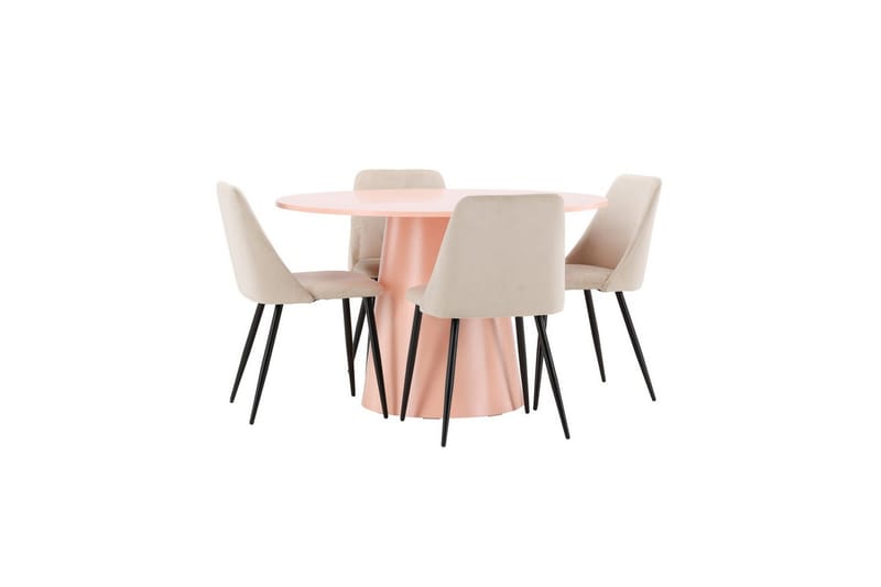 Spisegruppe Lanzo Rund 120 cm med 4 stk Night Stoler Rosa - Rosa - Møbler - Bord - Spisegruppe