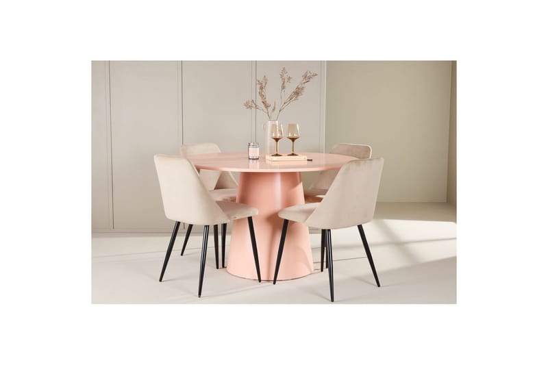 Spisegruppe Lanzo Rund 120 cm med 4 stk Night Stoler Rosa - Rosa - Møbler - Bord - Spisegruppe