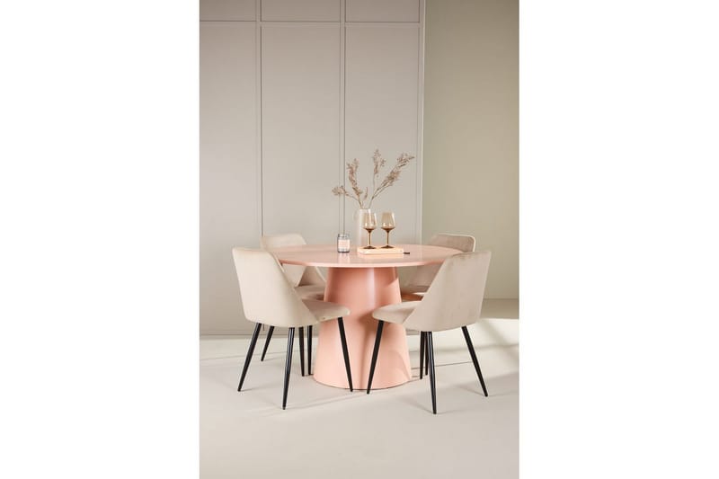 Spisegruppe Lanzo Rund 120 cm med 4 stk Night Stoler Rosa - Rosa - Møbler - Bord - Spisegruppe