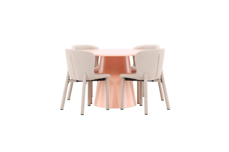 Spisegruppe Lanzo Rund 120 cm Rosa med 4 stk Astoria Stoler Beige, Beige