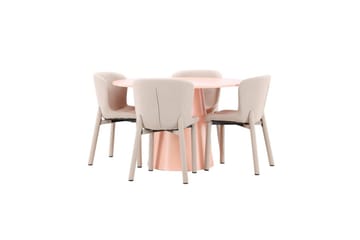Spisegruppe Lanzo Rund 120 cm Rosa med 4 stk Astoria Stoler Beige - Beige - Møbler - Bord - Spisegruppe