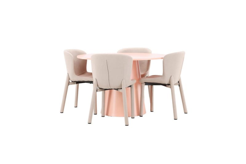 Spisegruppe Lanzo Rund 120 cm Rosa med 4 stk Astoria Stoler Beige - Beige - Møbler - Bord - Spisegruppe