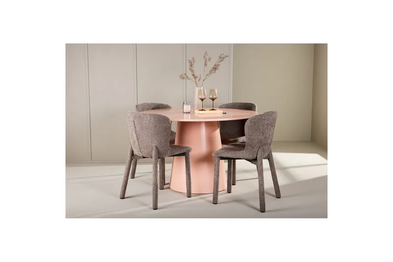 Spisegruppe Lanzo Rund 120 cm Rosa med 4 stk Astoria Stoler Brun - Brun - Møbler - Bord - Spisegruppe