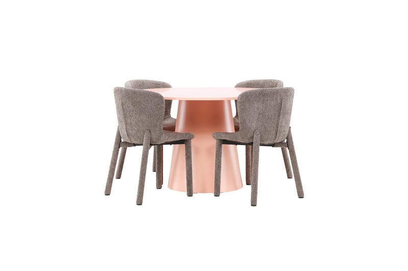 Spisegruppe Lanzo Rund 120 cm Rosa med 4 stk Astoria Stoler Brun, Brun