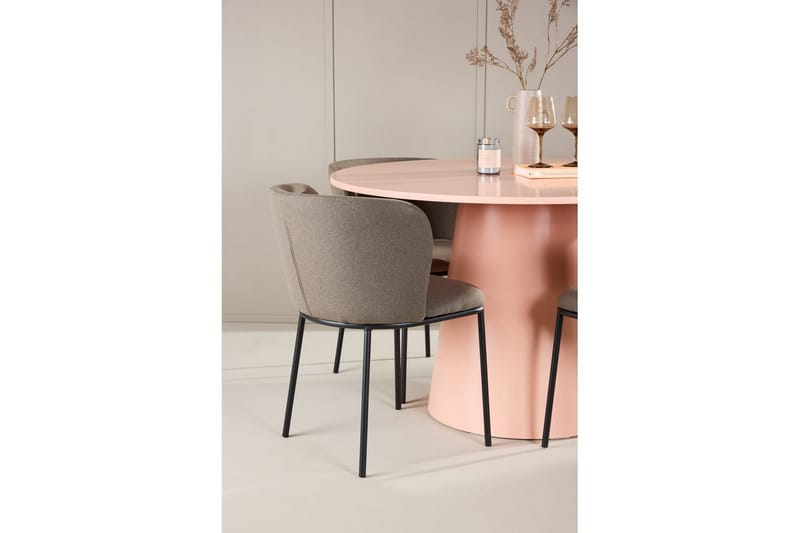 Spisegruppe Lanzo Rund 120 cm Rosa med 4 stk Edina Stoler Svart / Brun - Svart / Brun - Møbler - Bord - Spisegruppe