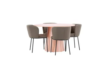 Spisegruppe Lanzo Rund 120 cm Rosa med 4 stk Edina Stoler Svart / Brun - Svart / Brun - Møbler - Bord - Spisegruppe