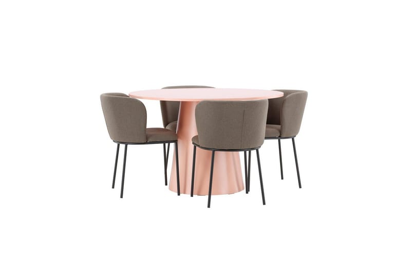 Spisegruppe Lanzo Rund 120 cm Rosa med 4 stk Edina Stoler Svart / Brun - Svart / Brun - Møbler - Bord - Spisegruppe