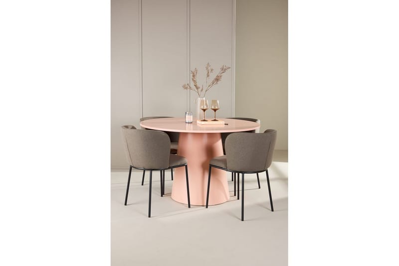 Spisegruppe Lanzo Rund 120 cm Rosa med 4 stk Edina Stoler Svart / Brun - Svart / Brun - Møbler - Bord - Spisegruppe