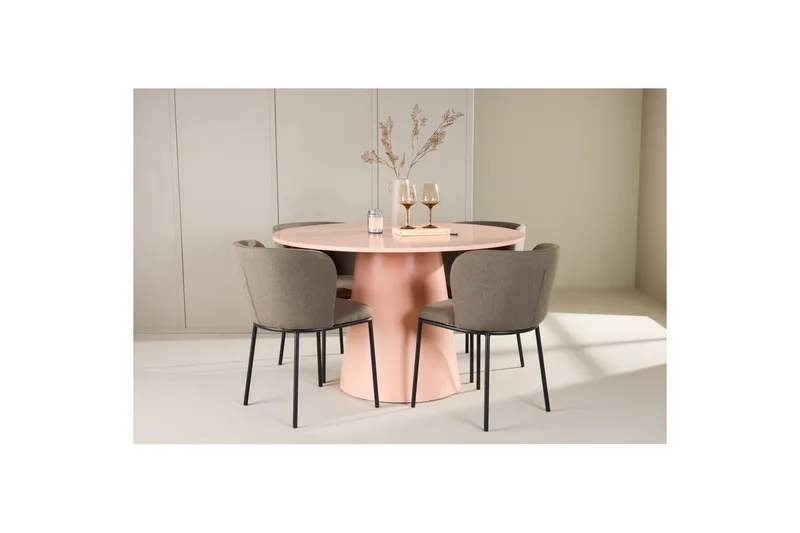 Spisegruppe Lanzo Rund 120 cm Rosa med 4 stk Edina Stoler Svart / Brun - Svart / Brun - Møbler - Bord - Spisegruppe