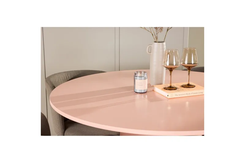 Spisegruppe Lanzo Rund 120 cm Rosa med 4 stk Edina Stoler Svart / Brun - Svart / Brun - Møbler - Bord - Spisegruppe