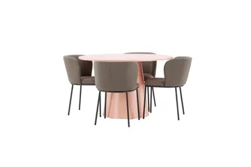 Spisegruppe Lanzo Rund 120 cm Rosa med 4 stk Edina Stoler Svart / Brun - Svart / Brun - Møbler - Bord - Spisegruppe