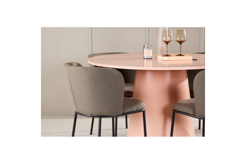 Spisegruppe Lanzo Rund 120 cm Rosa med 4 stk Edina Stoler Svart / Brun - Svart / Brun - Møbler - Bord - Spisegruppe