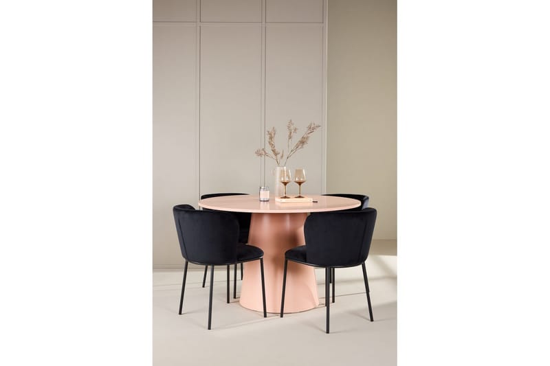 Spisegruppe Lanzo Rund 120 cm Rosa med 4 stk Edina Stoler Svart - Svart - Møbler - Bord - Spisegruppe