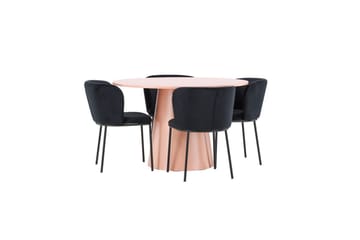 Spisegruppe Lanzo Rund 120 cm Rosa med 4 stk Edina Stoler Svart - Svart - Møbler - Bord - Spisegruppe