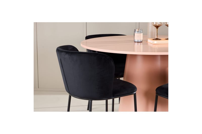 Spisegruppe Lanzo Rund 120 cm Rosa med 4 stk Edina Stoler Svart - Svart - Møbler - Bord - Spisegruppe
